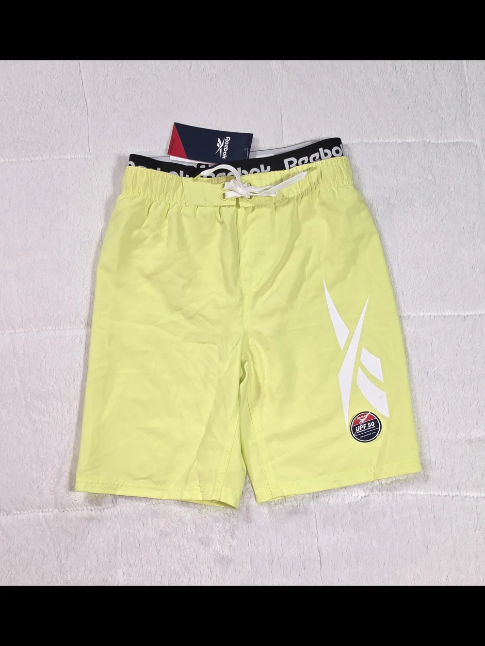 Reebok Neon Yellow Boys' Swim Trunks with White Logo(SW300-23,24)